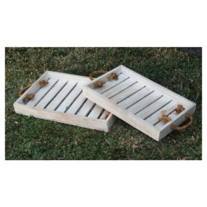 Set Of  Tray Teak Wood White Wash
