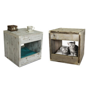 Wooden Cat House  Rustic & White  Wash