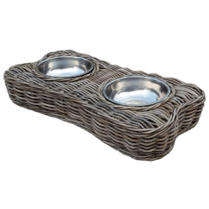 Double Dog Bowl  Kubu Grey With Stainless steel