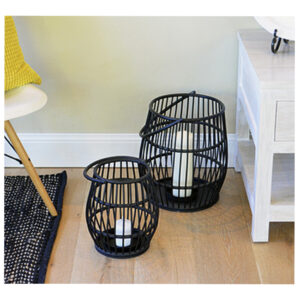 Set Of  Wicker Candle Holder Solid Black