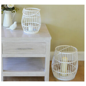 Set Of  Wicker Candle Holder Solid White