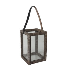 Square Candle Holder With Genuine Leather