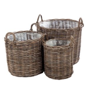 Set Of  Round Basket Kubu Grey  With Clear Plastic