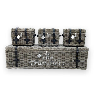 SET oF 3 Bench Traveller Trunk Kubu Grey with Leather