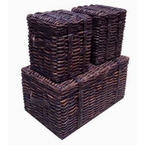 Set Of 3 Trunk Half CL Rattan with Leather