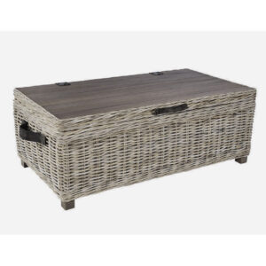 Table Trunk Kubu Grey Wooden Lid with Leather