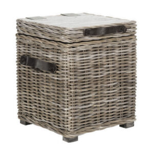 Side Table Trunk Kubu Grey Wooden Lid with Leather