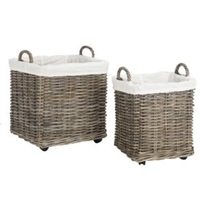 Square Fire Wood Basket With  Lining & Wheel