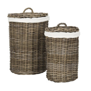 Set Of 2 Laundry Basket Kubu Grey With Lining