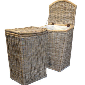 Set Of 2 Laundry Basket Rattan Pole Frame
